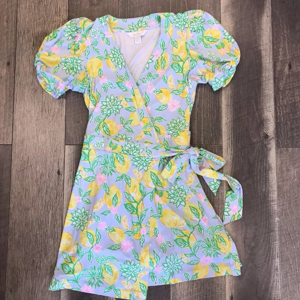 LILLY PULITZER MINT BLUE SAILYN LEMON PRINT ROMPER S